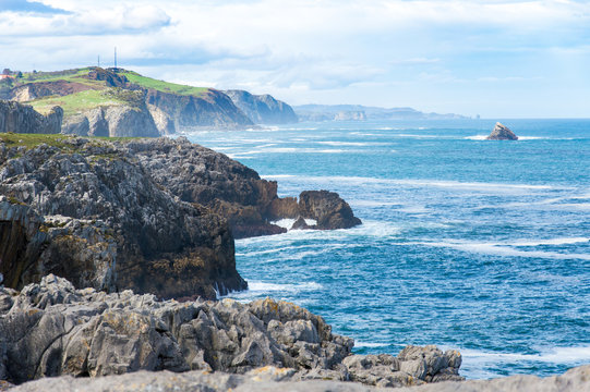 Idyllic panorama view of cliffs in Asturias, Camino de Santiago, Spain