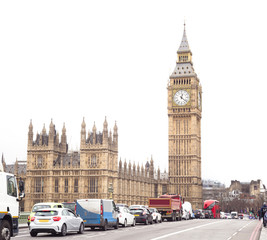 Fototapeta na wymiar Traffic in Central London city, Big Ben in background