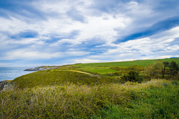 Idyllic beach Asturias on a day in spring in Spain
