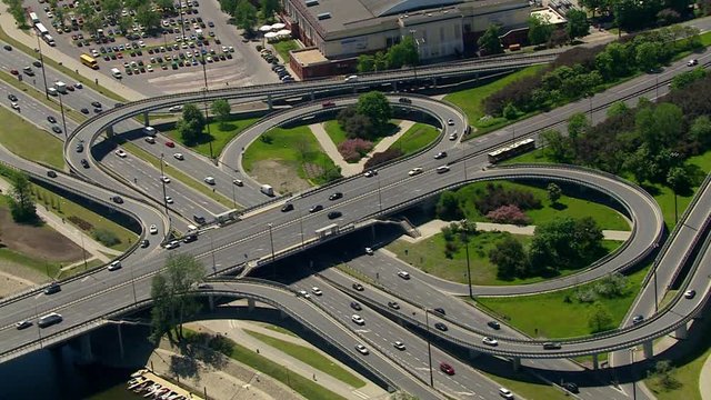 Aerial view over road leaf junction in Warsaw, Poland