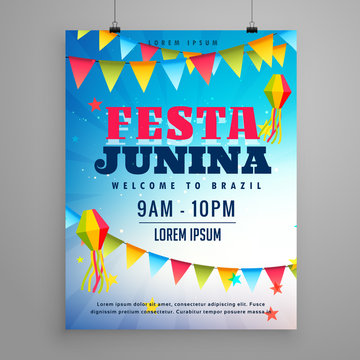 festa junina celebration poster flyer design with garlands decoration