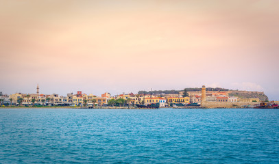 Fototapeta premium Rethymno city at Crete island in Greece. The old venetian harbor.
