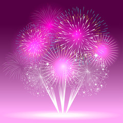 Colorful shiny realistic fireworks bunch background for new year and 4th of july.