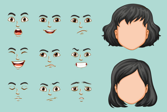 Faceless woman with different expressions set