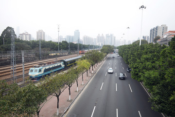 Railway beside the road