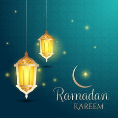 ramadan kareem background. lamp with moon and stars