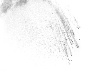 particles of black dust on white background,abstract powder splatted on white background