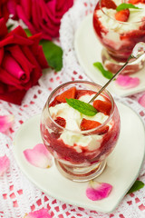 Dessert with sweet cottage cheese ricotta and strawberries