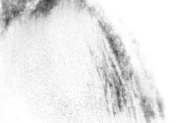 particles of black dust on white background,abstract powder splatted on white background