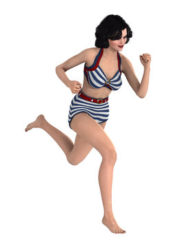 3D Rendering Pinup Girl on White