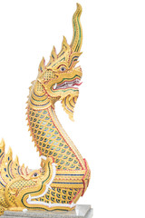 Fototapeta na wymiar thai dragon or king of Naga statue on white background