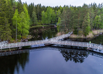 Fototapeta premium Aerial view on white bridges over water to the islets