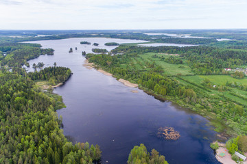 Aerial view of a forest lake