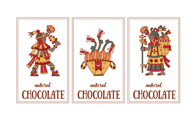 Vector illustration aztec cacao pattern for chocolate package design.