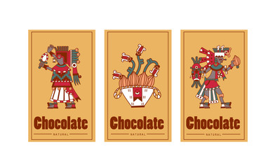 Vector illustration aztec cacao pattern for chocolate package design