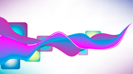 Abstract vector background, blue and violet wavy lines with squares