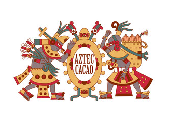 Vector illustration aztec cacao pattern for chocolate package design.
