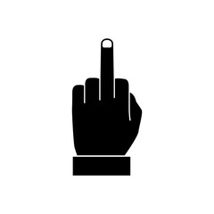 Human hand gesturing with middle finger silhouette. Offensive gesture pictogram. Vector illustration, flat design.