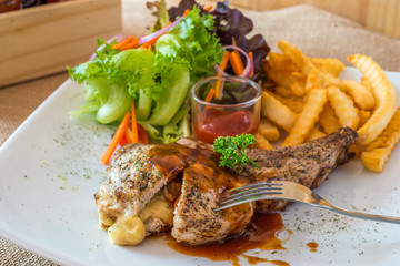 Grilled pork chop  with cheese