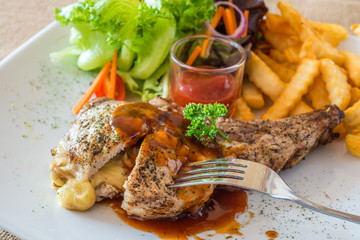 Grilled pork chop  with cheese