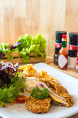 Deep fried pork stuffed with ham& cheese