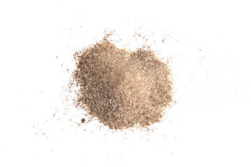 Pile of fresh ground coffee powder isolated on white background.