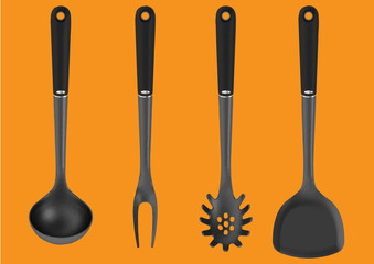 vector set of realistic images of kitchen tools