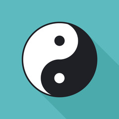 Vector illustration of ying yang icon. Flat design with long shadow