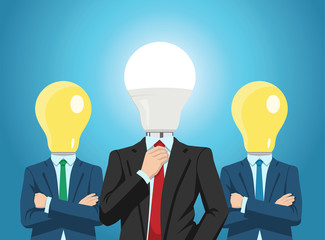 professional business team with bright light bulb heads.