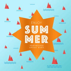 Summer holiday greeting card typography with tropical palms and watermelon slices, Vector illustration