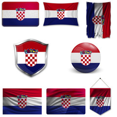 Set of the national flag of Croatia in different designs on a white background. Realistic vector illustration.