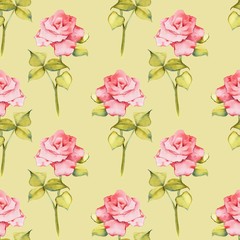 Floral seamless pattern. Watercolor background with roses 3