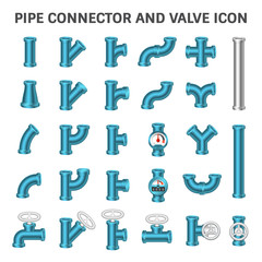 Pipe icon and flange fitting. Include control valve and pressure gauge. For pipeline construction and transportation liquid or gas i.e. oil, natural gas. Also for sewage, plumbing and irrigation.