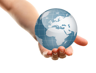 Open palm hand gesture on white background