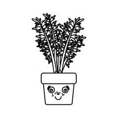 monochrome silhouette of caricature carrot plant in pot vector illustration