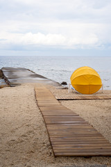 Deserted beach after the rain