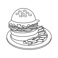 hamburger and french fries  icon over white background vector illustration