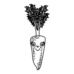 monochrome silhouette cartoon of carrot with freckles with stem and leaves vector illustration