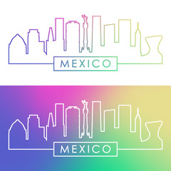 Mexico skyline. Colorful linear style. Editable vector file.