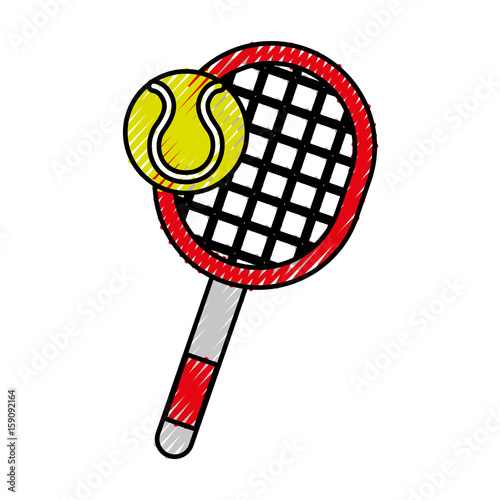 "scribble tennis racket and ball cartoon vector grapphic design" Stock