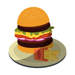 hamburger and french fries  icon over white background vector illustration