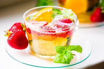 Drink. Pimms in tea cup, white background