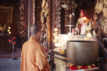 Can Tho, Vietnam - November 15, 2014: Altar of vietnamese buddhism temple