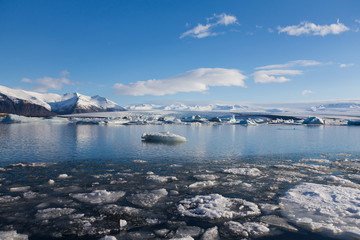 Jakulsarlon natural ice lagoon with clear blue sky background, natural landscape background