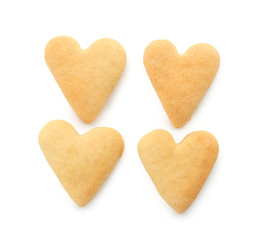 Obraz premium Heart shaped butter cookies on white background