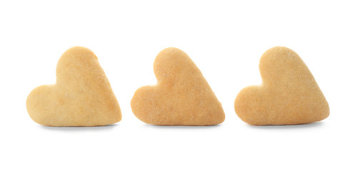 Heart shaped butter cookies on white background