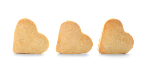 Heart shaped butter cookies on white background