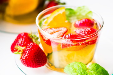 Drink. Pimms in tea cup, white background