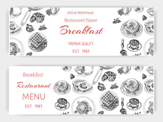 Vector illustration sketch - breakfast. Card Menu brunch. design template, banner.