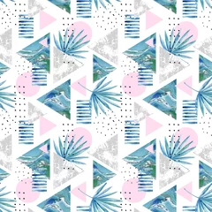 Poster de jardin Impressions graphiques Abstract summer geometric background with exotic leaves